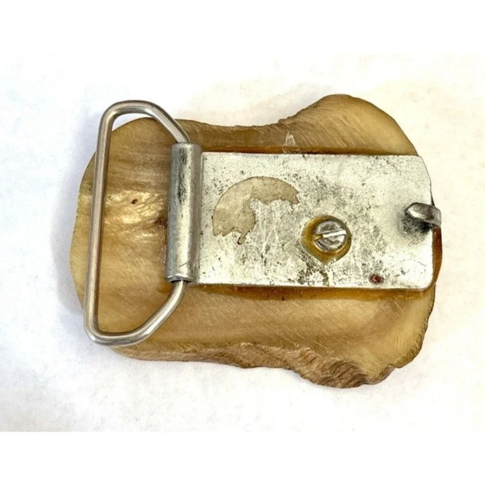 VINTAGE 70s BIG HORN RAM Antler Brass Copper Pewter SW ART BELT BUCKLE Signed